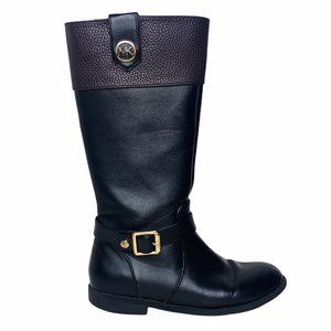 Michael Kors Riding Boots 2-Tone Pebbled Leather Zip Calf High Size US 1 Youth